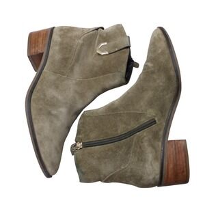 Cole Haan Ankle Boots Women 6.5B Olive Green Good Suede Pointed Toe Block Heel